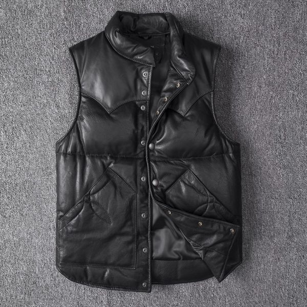 

leather down vest men warm waistcoats clothing sheepskin motorcycle jacket sleeveless waterproof windbreakers outerwear thickening 3xl, Black;white