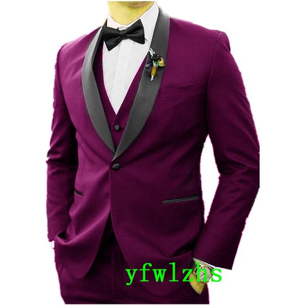 

wedding tuxedos one button men suits groomsmen shawl lapel groom tuxedos wedding/prom man blazer jacket pants vest tie w1181, Black;gray
