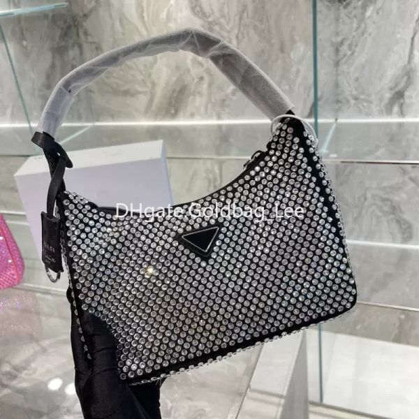 

women mini nylon bags underarm handbags hobo pink black white evening rhinestone bag 2005 designer shiny diamond shoulder handbag party smal