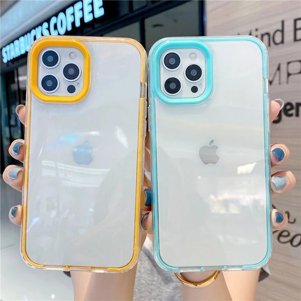 

2 in 1 transparent candy color phone cases for iphone 14 13 12 11 pro max xr x xs max 14pro 7 8 plus soft silicone shockproof cover