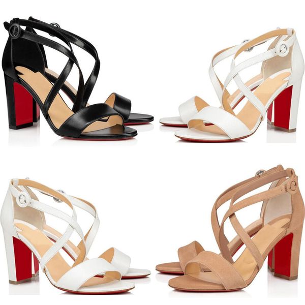 

summer women's sandals popular high heel reds sole shoes leather narrow band cross ankle buckle casual party dress wedding walking shoe, Black
