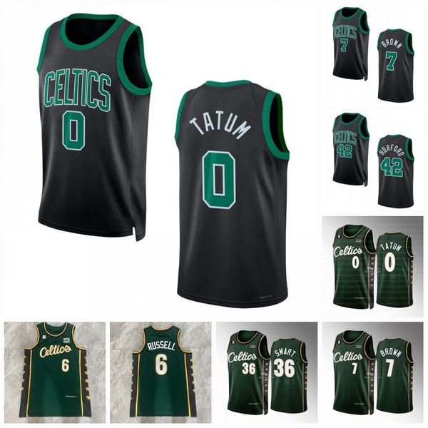 

college basketball wears bostons 2022-23 statement basketball jersey jayson 0 tatum 7 brown grant celtices 12 williams robert 44 williams ii, Black