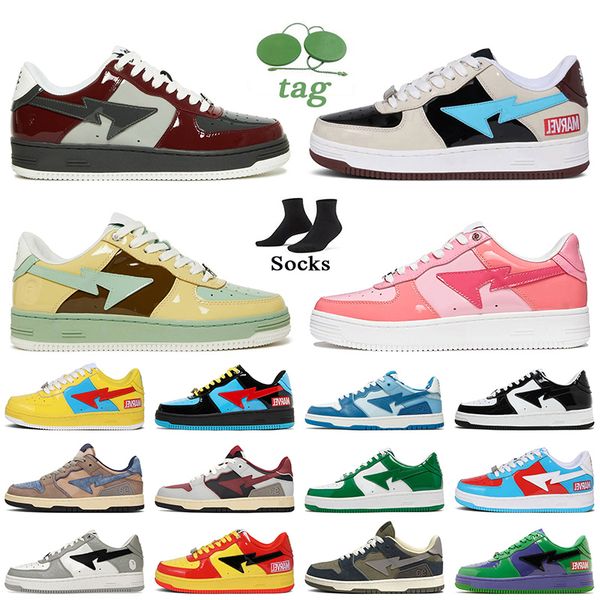 

bapestas baped sk8 sta designer casual shoes 2023 red brown beige pink grey bapesta women mens trainers platform fashion luxury athletic sne, Black