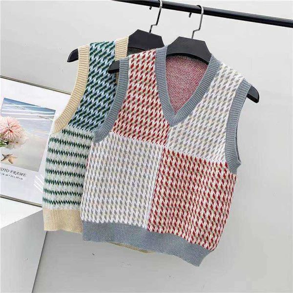 

women's sweaters jmprs patchwork women sweater vest vhals sweater houndstooth korean knitted jumper casual plaid korean vhals fashion, White;black