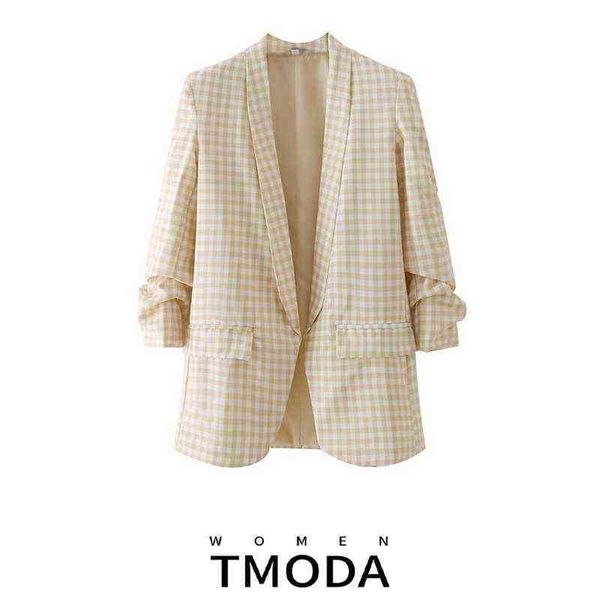 

suit tmoda1425 summer women fashion office wear basic plaid blazer jacket vinta, White;black
