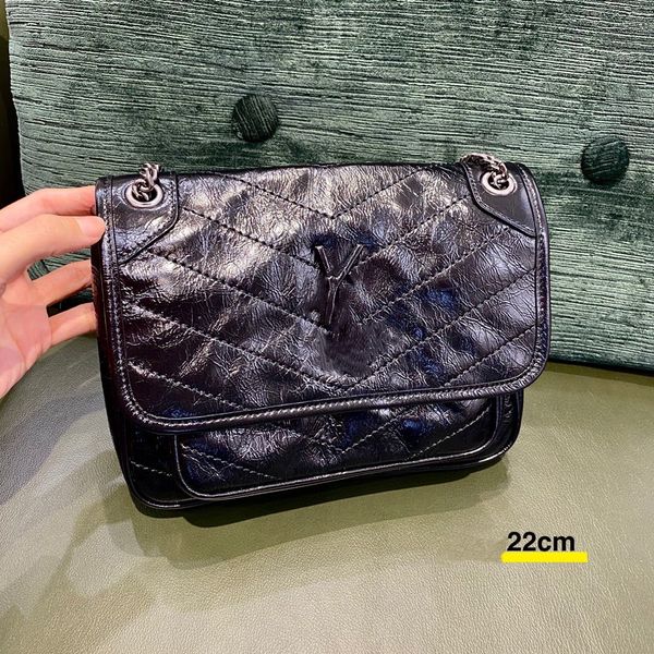 

chains single shoulder slung leather handbag european and american gold hardware trend fashion black cross body bags