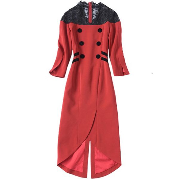 

casual dresses spring dress women's crossborder vneck long sleeve lace splicing waist pack hip split onestep dress 221126, Black;gray