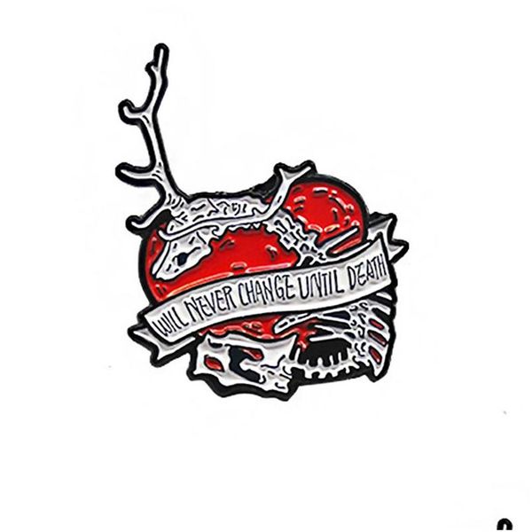 

pins brooches red cardiac organ brooches pins for women animal skeleton letter ribbon will never change until death alloy enamel ba dheqd, Gray