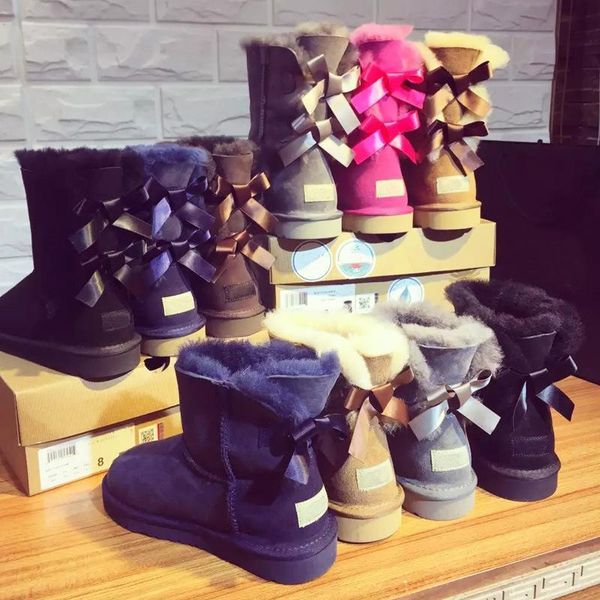 

designer women winter snow boots fashion australia classic short bow boots ankle knee bow girl mini bailey boot us 4--13 3280 erhj, Black