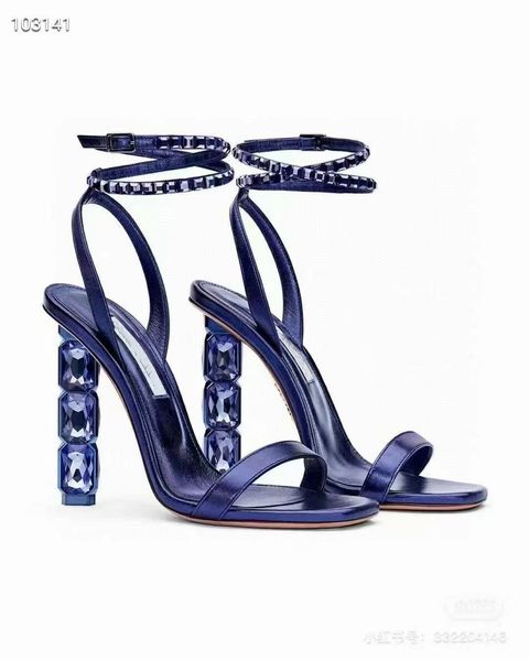 

summer fashion design brand aura sandals crystal ankle strap women gladiator sandals party dress wedding high heels eu35-43, Black