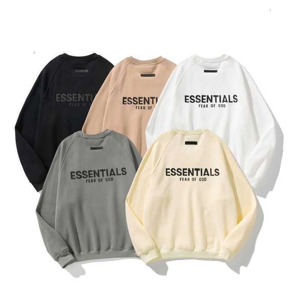 

hoodies hweatshirts bear of god fog essentials double track high street fashion brand back rubber pressed round neck loose sweater men, Black