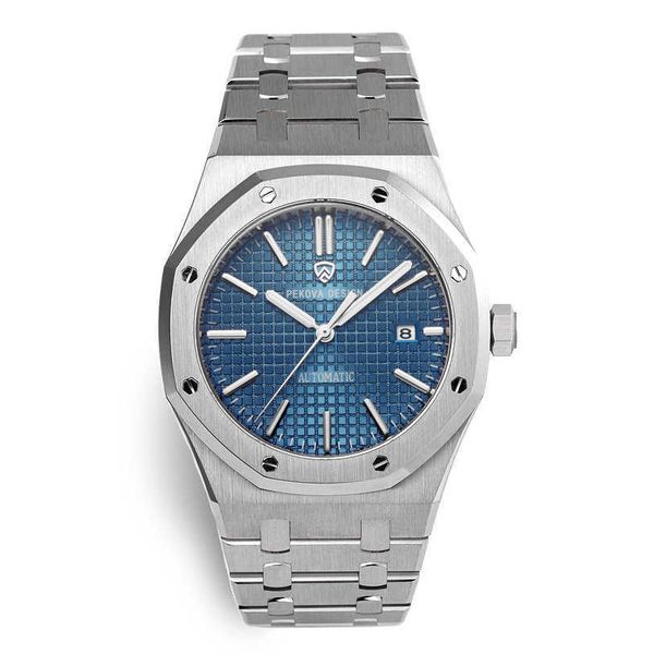 

pekova brand fine steel mechanical blue watch automatic busins men's watch, Slivery;brown