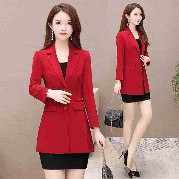 

women's chic office blazer vintage fashion long sleeves korea elegant solid color single button casual loose outerwear j220813, White;black