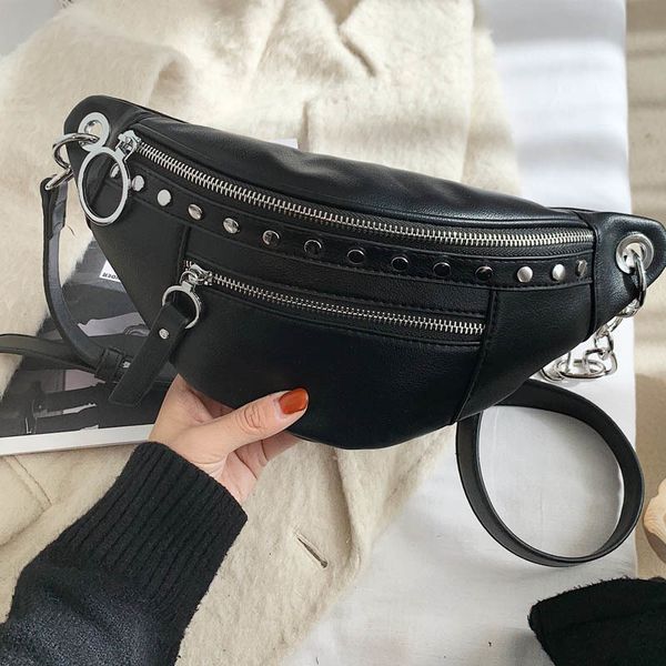 

waist bags pu leather women chest fashion solid color banana travel phone pouch female belt purse crossbody 221125