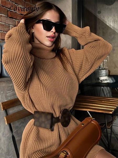 

women's sweaters turtleneck mitten knitted sweater dress women solid belt side split pullovers autumn winter warm office ladies long kn, White;black