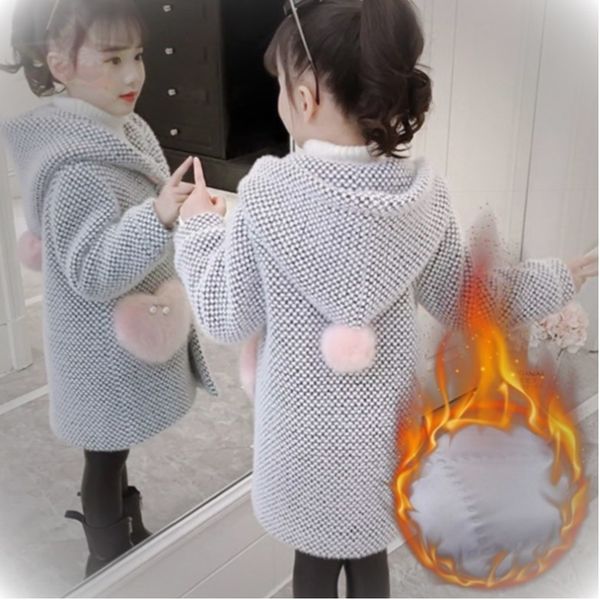 

coat girls woolen 4 7 9 12 14 years old childrens clothing cotton warm outwear winter chickening trench snow wear s 221125, Blue;gray