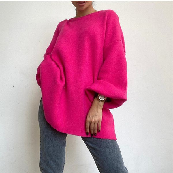 

women's sweaters lantern sleeve knitted women sweater autumn winter loose casual midlength pullover oneck solid thickened women's, White;black