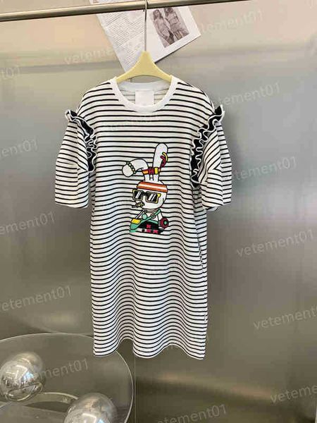 

fashion women dress cartoon puff sleeve contrast stripe dress luxury comfortable designer dress for womens, Black;gray