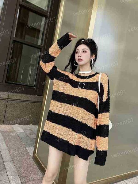 

luxury women sweater autumn cutout design striped stitching long sleeve t-shirt brand designer womens sweaters sandro, White;black