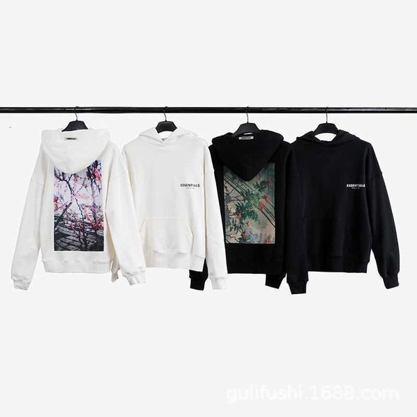 

hoodies hweatshirts fog double line essentials hooded sweater flower autumn and winter fleece pullover male, Black