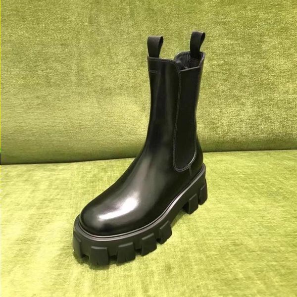 

monolith polish leather ankle chelsea boots platform wedges slip-on round toe block heels flat booties half chunky boot luxury designer ukqo, Black
