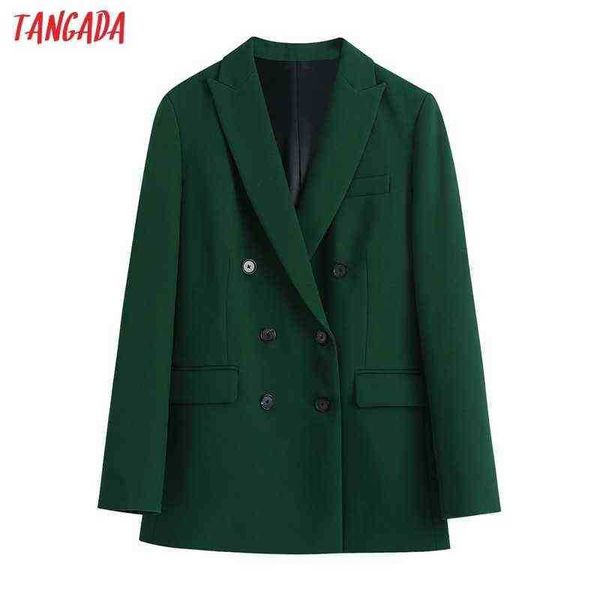 

suit tangada women 2021 fashion green blazer coat vintage double breasted long, White;black