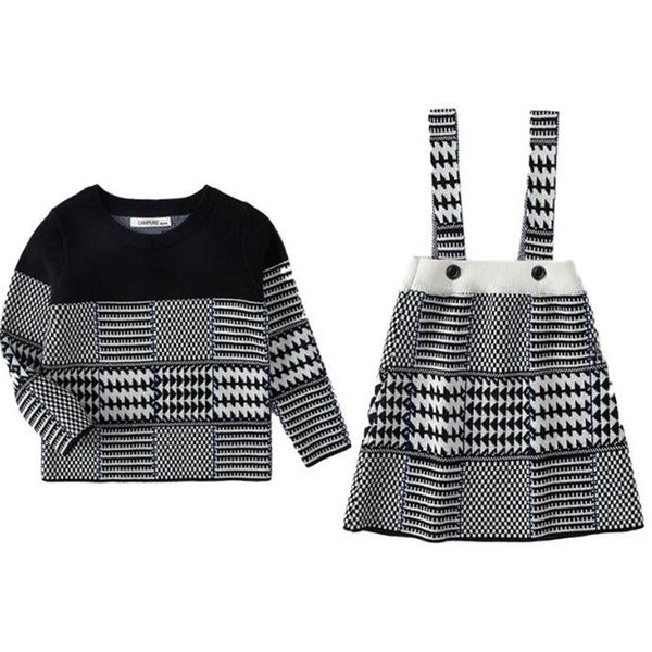 

pullover kids sweaters brother sister mathcing knitted clothes plaid knit a line skirt baby girls dresses 221128, Blue