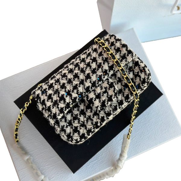 

classic cf houndstooth flap tweed crossbody bags france brand fashion quilted matelasse lady chain bag women shoulder bag luxury designer ha