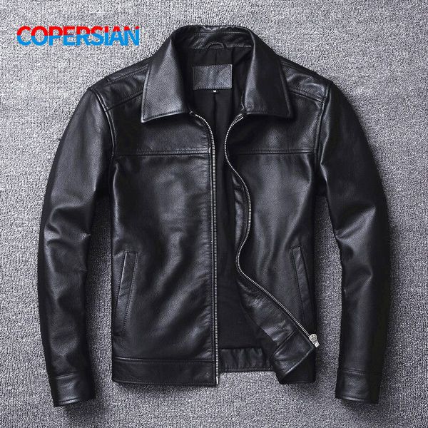 

men's leather faux layer cowhide motorcycle suit large size addition cotton jacket lapel casual coat 221124, Black