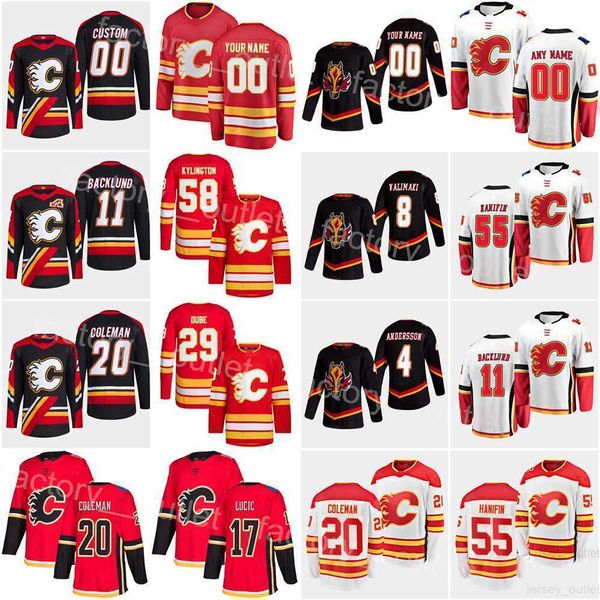 

reverse retro calgary hockey''nhl''flames 8 chriser tanev jersey 17 milan lucic 29 dillon dube 58 oliver kylington 20 bl, Black;red