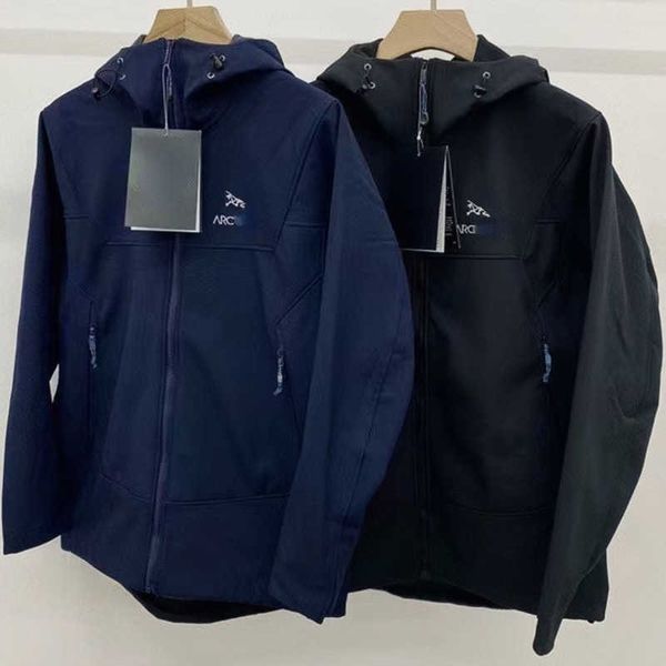 

designer jacket men women soft shell hooded coat arc couple outdoor zipper cardigan sportswear fashion hoodie, Black;brown