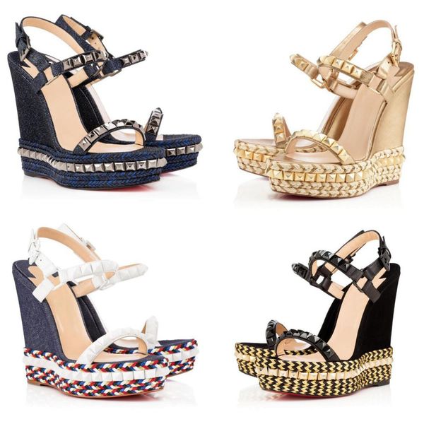 

summer women's wedge sandals fashion reds sole high heel shoes seiko design patent leather rivet women ankle strap wedge shoe party dre, Black