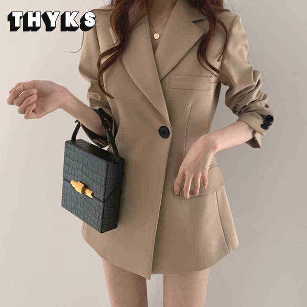 

autumn long blazer thin women jackets korean version in style vintage khaki shirts loose casual suit collar female solid jackets j220813, White;black