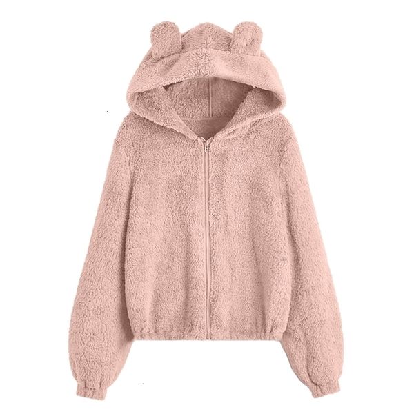 

women's hoodies sweatshirts kawaii women harajuku oversize itself hoody bear ears warm plush pink clothes sudaderas 221125, Black