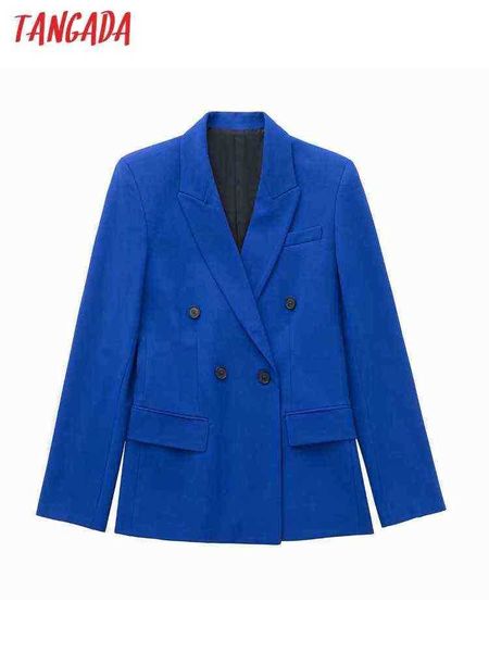 

suit tangada women 2022 fashion double breasted blue blazer jacket vintage long, White;black
