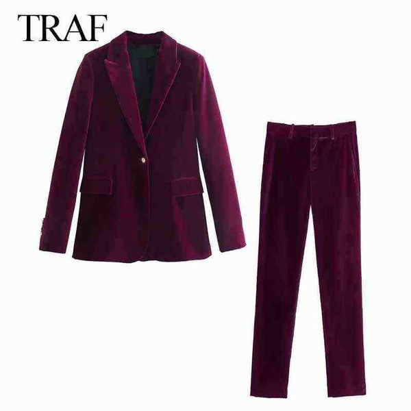 

suit met za red velvet set woman 2 piece elegant single button blazers female s, White;black