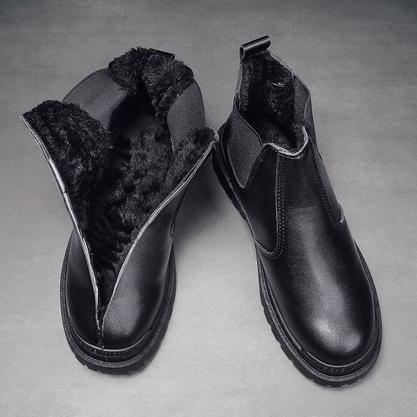 

boots men leather shoes high fashion winter warm snow boots mens ankle boots outdoor sports combat shoes botas masculinas 221128, Black