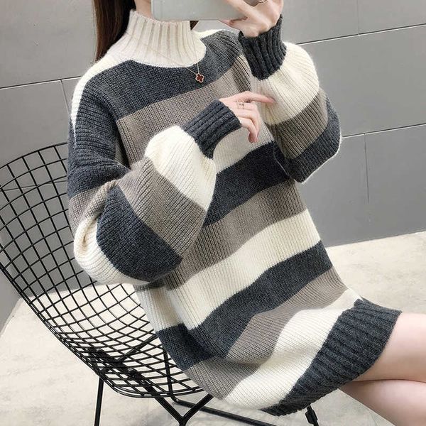 

women's sweaters jmprs winter striped women sweater loose long sleeves thick turtleneck knitted jumper sweater jacket casual ladies j22, White;black