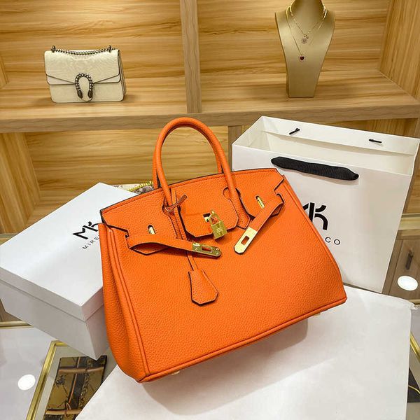 

herme birkins handbags leather women's 2022 new litchi pattern fashion simple tote bag single shoulder messenger portable wm