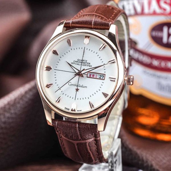 

watches luxury designer three needle series dual calendar function quartz watch wristwatches leather, Silver