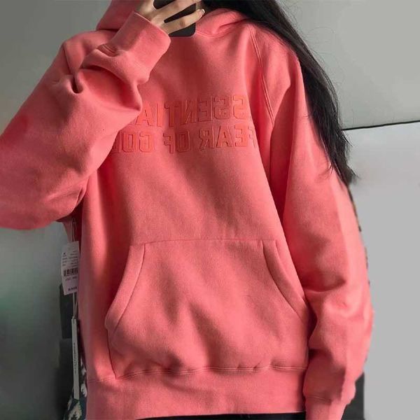 

hoodies hweatshirts tested essentials double row stereo letter hooded plush fog sweater autumn and winter european style couple hoodie, Black