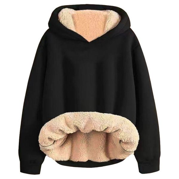 

women's hoodies sweatshirts winter cotton black coat hoodie women sweatshirt lamb cashmere plush thick loose cat bear print warm hairy