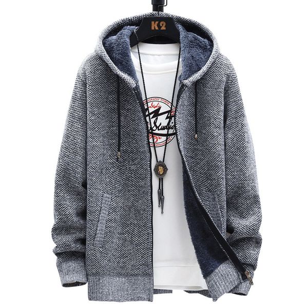 

men's sweaters 2023 autumn winter style men's plush thickened knitwear trend slim hooded sweater coat youth cardigan coat 8802 221, White;black