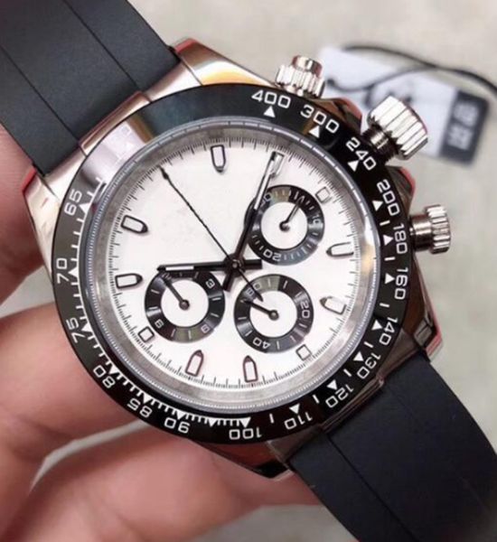 

st9 men's automatic mechanical watch luxury designer sapphire 40mm white dial ceramic bezel small dial full work envio gratuito rubber, Slivery;brown