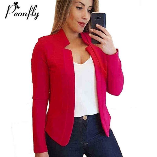 

peonfly big size 2022 autumn slim blazer jackets women office lady open front solid notched ladies blazer jacket fashion 5xl 4xl j220813, White;black