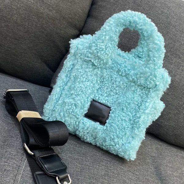 

tote mini bag fashion hairiness shoulder bags women crossbody purse winter handbags large totes silver hardware removable wide strap phone b