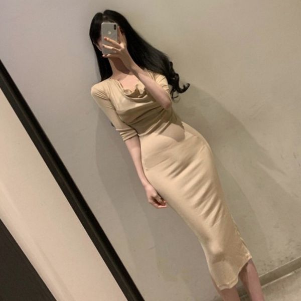 

casual dresses women's skim dress slim peach hip solid color half sleeve korean skims dress casual slim sling home dress 2790 221126, Black;gray