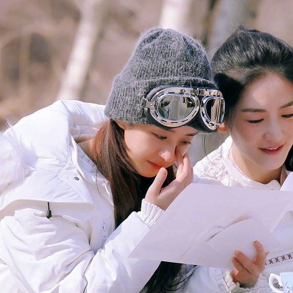 

cloches hat female winter pilot glasses warm keeping knitted korean fashion thickened rabbit hair wool hat travel ski hat, Blue;gray