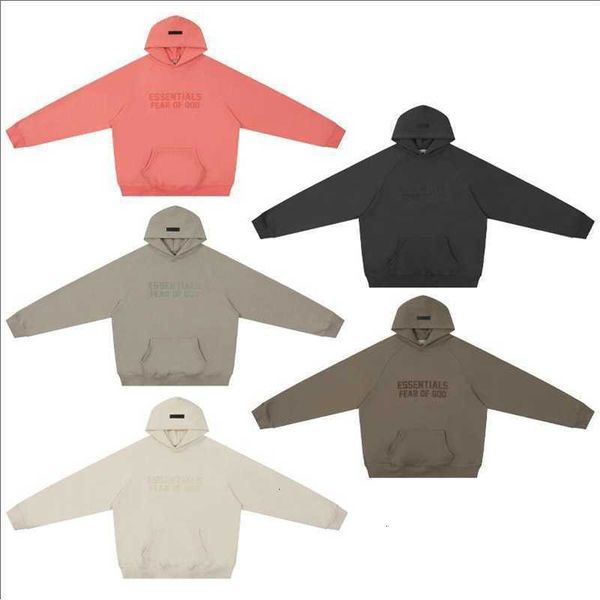 

hoodies hweatshirts fog essentials season 8 double thread flocking print hoodie men's and women's sweatwear fashion for couples, Black