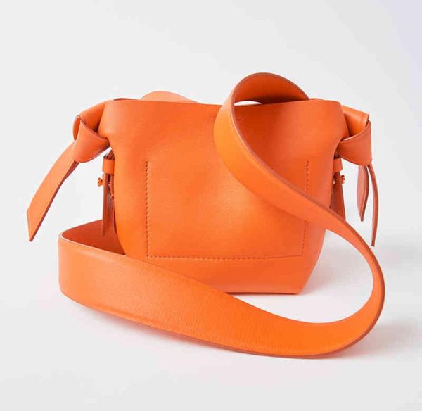 

2022 designer bags fashion brands acne design handbags female new style shoulder bag simple bow orange mini bucket luxury women s 2613228
